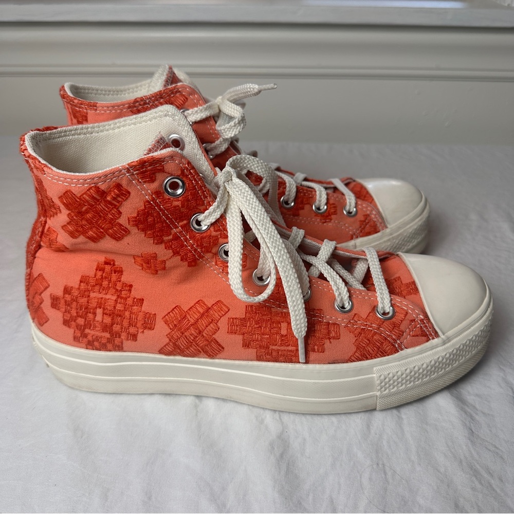 Converse Vibrant Coral Patterned High-Top Sneakers